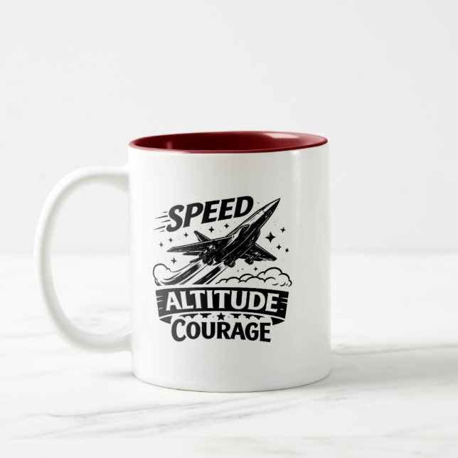 Caneca De Café Em Dois Tons Speed Altitude Courage Aviation Jet Design (Esquerda)