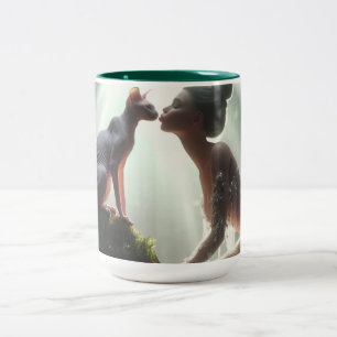 Caneca De Café Em Dois Tons Sphynx Beijando Sereia
