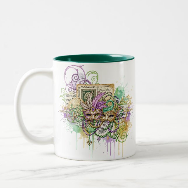 Caneca De Café Em Dois Tons Splatter Mardi Gras collage (Esquerda)