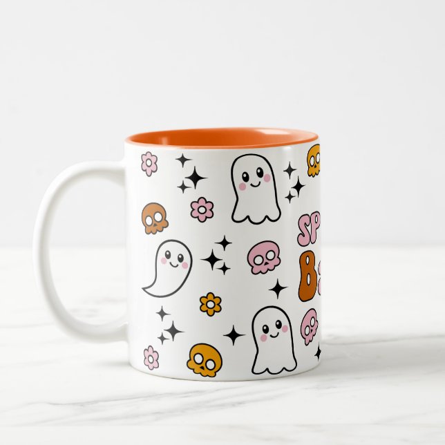 Caneca De Café Em Dois Tons Spooky Babe Kawaii Skull Ghost (Esquerda)