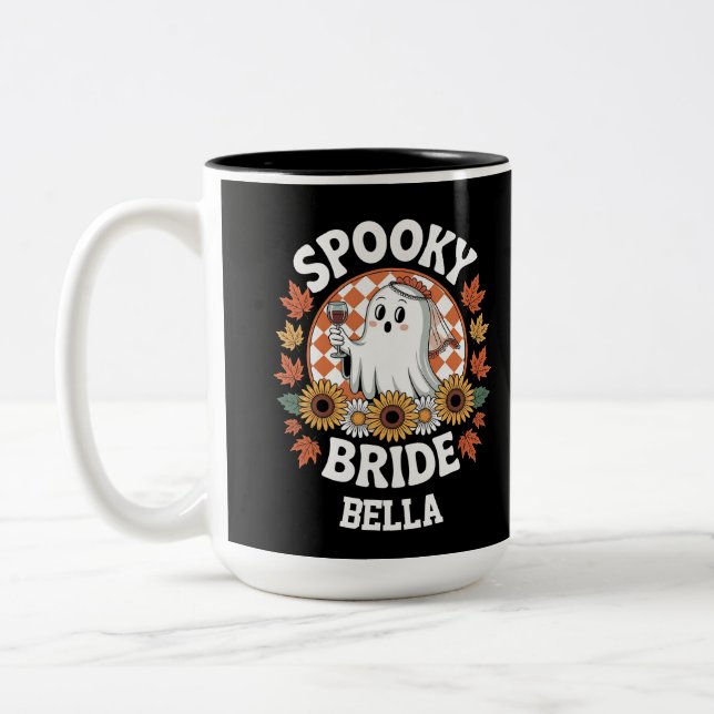 Caneca De Café Em Dois Tons Spooky Bride Ghost Halloween Personalizado (Esquerda)
