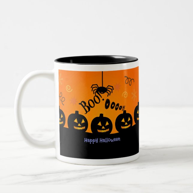 Caneca De Café Em Dois Tons Spooky Halloween Pumpkins Jack-o-Lanterns (Esquerda)