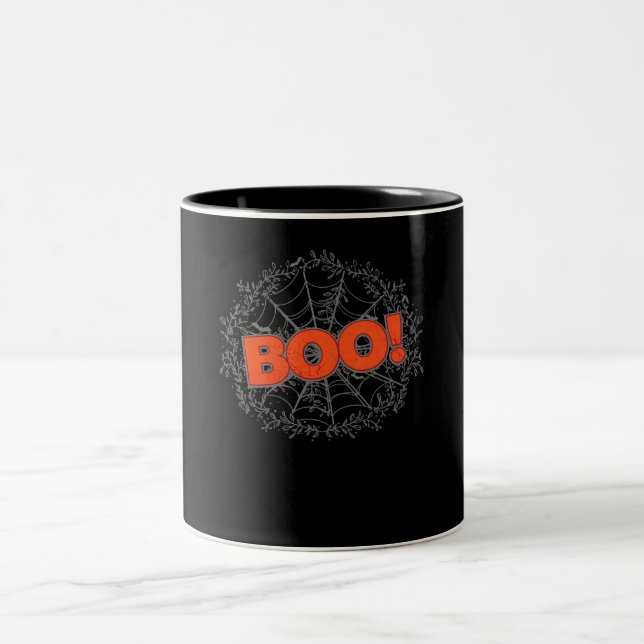 Caneca De Café Em Dois Tons Spooky Halloween Spider Web Boo Idea (Centro)