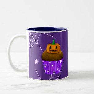 Caneca De Café Em Dois Tons Spooky Halloween trata fantasma e Cupcake de abóbo