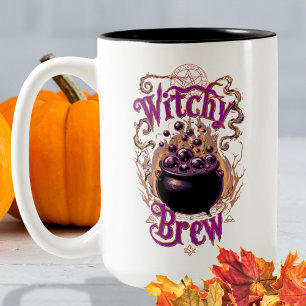 Caneca De Café Em Dois Tons Spooky Vintage Cauldron Halloween Witch Brew