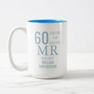 Caneca De Café Em Dois Tons Sr. Certo Aniversário de 60 Anos de Casamento