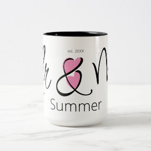Caneca De Café Em Dois Tons Sr. e Sra. Casamento Nome Personalizado Simples Ro