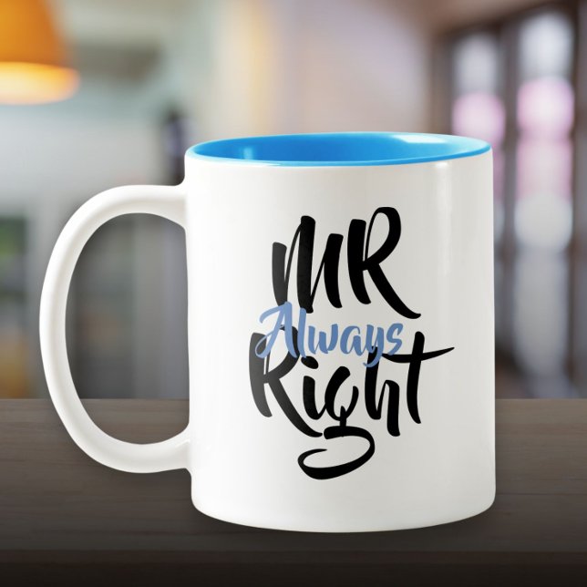Caneca De Café Em Dois Tons Sr Sempre Certo Diversão (Mr Always Right Fun Two-Tone Coffee Mug)