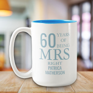 Caneca De Café Em Dois Tons Sra. Certa Aniversário de 60 anos de Casamento Div