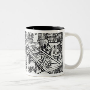 Caneca De Café Em Dois Tons St. Eligius como uns ourives em sua oficina