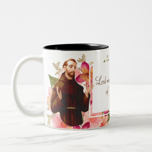 Caneca De Café Em Dois Tons St Francis floral de citações de Assisi (Esquerda)