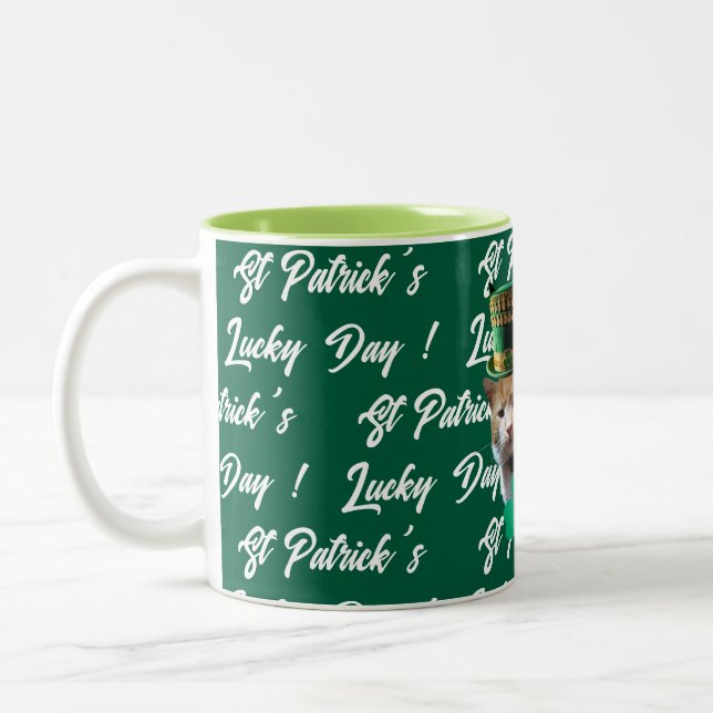 Caneca De Café Em Dois Tons St Patrick's Lucky Day Cute Cat Leprechaun Hat, (Esquerda)