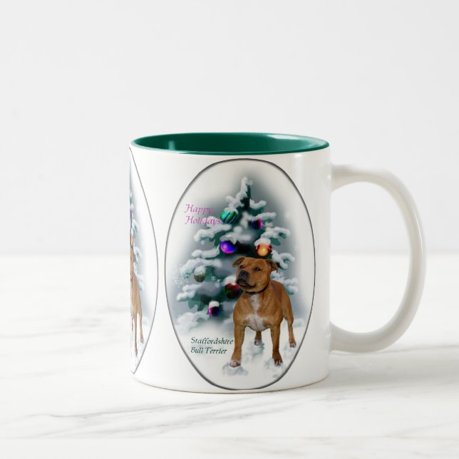 Caneca De Café Em Dois Tons Staffordshire Bull Terrier Natal Gifts (Direita)