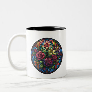 Caneca De Café Em Dois Tons Stained Glass Floral Mug