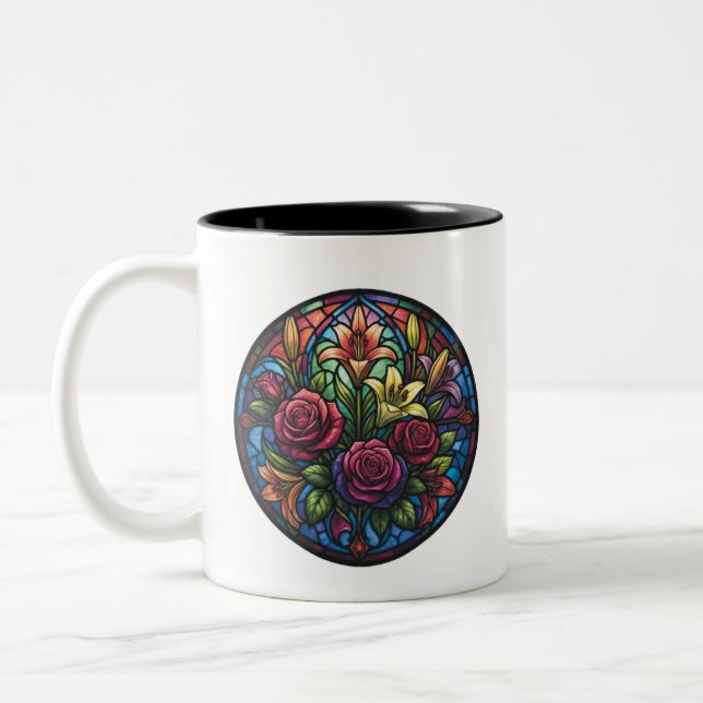 Caneca De Café Em Dois Tons Stained Glass Floral Mug (Esquerda)