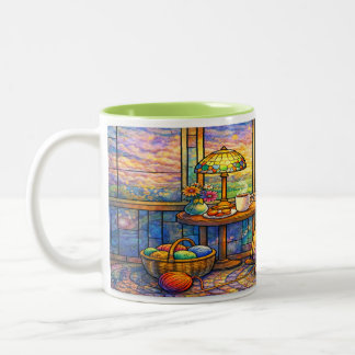 Caneca De Café Em Dois Tons Stained Glass Grandma Mug Knitting, Cat & Cozy 