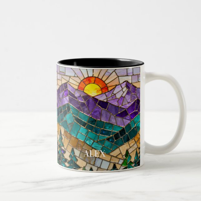 Caneca De Café Em Dois Tons Stained Glass Mountain Sunrise Mug  (Direita)