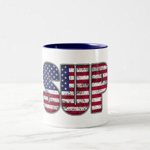 Caneca De Café Em Dois Tons Standup Paddling SUP American Flag