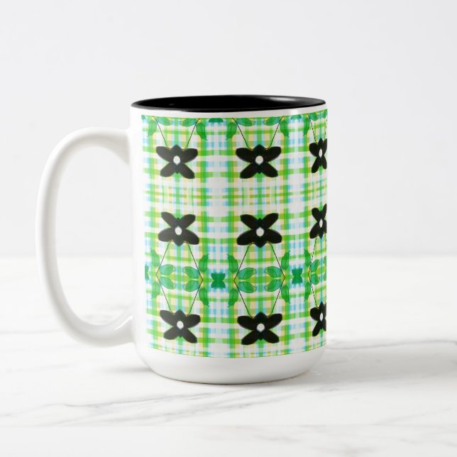 Caneca De Café Em Dois Tons Star Floral com Xadrez (Esquerda)