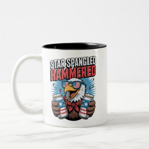 Caneca De Café Em Dois Tons Star Spanged Hammered Funny Patriótico Bald Eagle