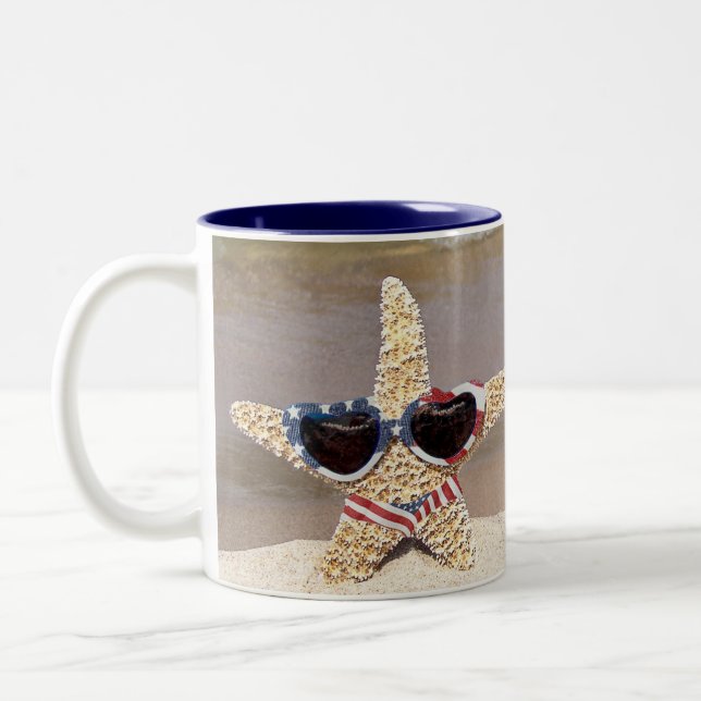Caneca De Café Em Dois Tons Starfish Patriótico com bandeira (Esquerda)