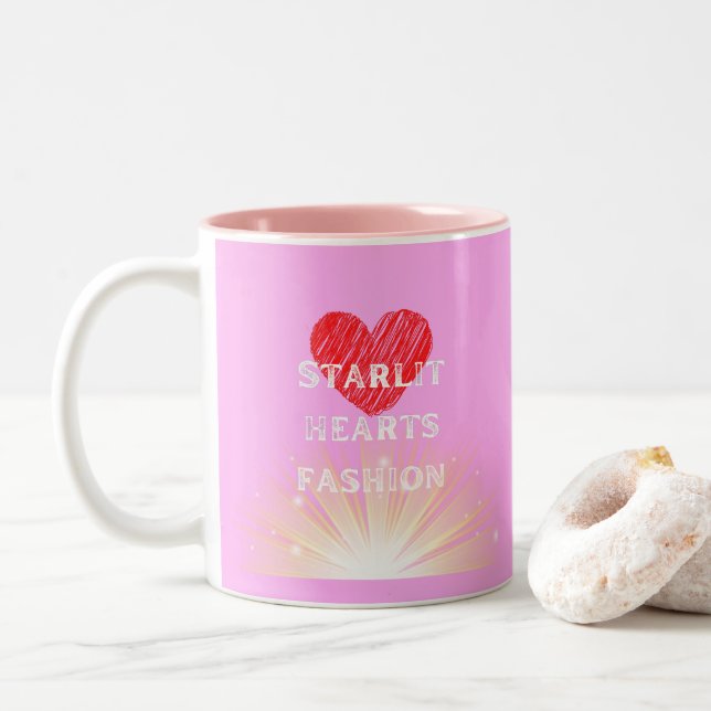 Caneca De Café Em Dois Tons Starlit Hearts Fashion Red Heart Shine (Com Donut)