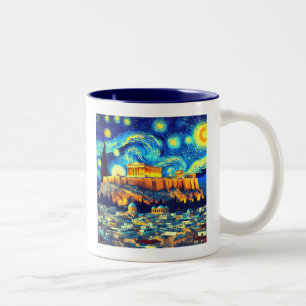 Caneca De Café Em Dois Tons Starry Night Acropolis Athens Grécia