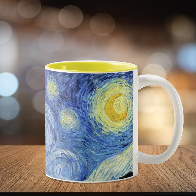 Caneca De Café Em Dois Tons Starry Night Crescent Moon Van Gogh (Criador carregado)