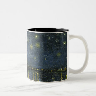 Caneca De Café Em Dois Tons Starry Night Over the Rhône, pintura a óleo Van Go