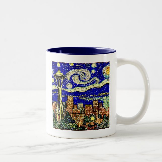 Caneca De Café Em Dois Tons Starry Night Seattle Washington (Direita)