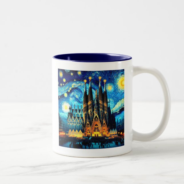 Caneca De Café Em Dois Tons Starry Sagrada Familia Barcelona (Direita)