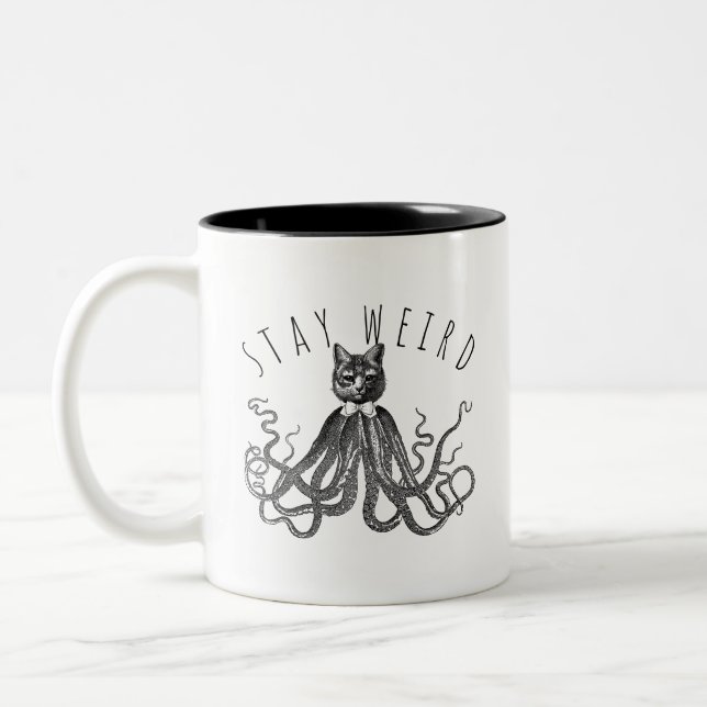 Caneca De Café Em Dois Tons Stay Weird Catopus Cat and Octopus Mashup (Esquerda)