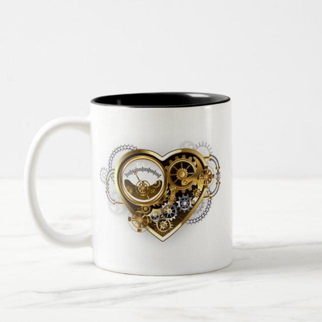Caneca De Café Em Dois Tons Steampunk Heart with a Manometer (Esquerda)