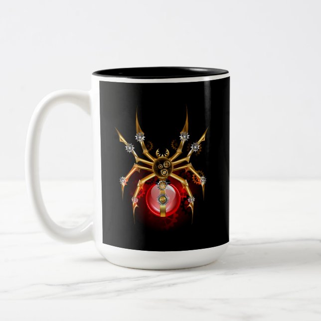 Caneca De Café Em Dois Tons Steampunk spider on black (Esquerda)