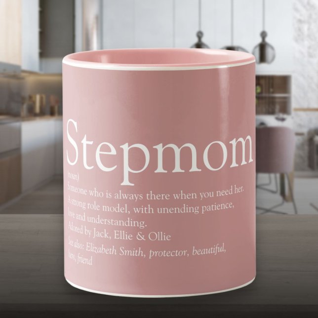 Caneca De Café Em Dois Tons Stepman Stepme Definição Dusty Rosa rosa (Stepmom Stepmother Definition Dusty Rose Pink Two-Tone Coffee Mug)