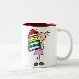 Caneca De Café Em Dois Tons Stick Girl com livros