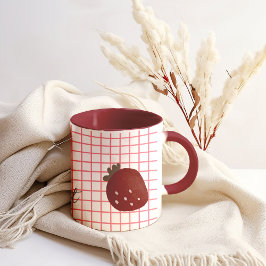 Caneca De Café Em Dois Tons Strawberry Sweet Love – Minimal Berry Trio on Red 