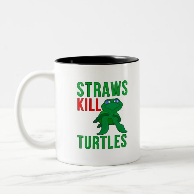 Caneca De Café Em Dois Tons Straws Kill Turtles (Esquerda)