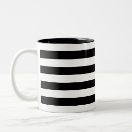 Caneca De Café Em Dois Tons Stripes Pretas e Brancas com Coração de Folha Ouro