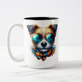 Caneca De Café Em Dois Tons Stylish Dog With Glasses Colorful Modern Pet Art
