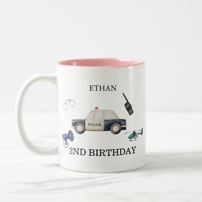 Caneca De Café Em Dois Tons Stylish Police Kids Birthday (Esquerda)
