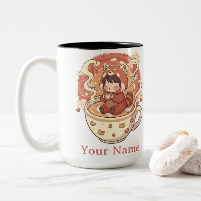 Caneca De Café Em Dois Tons  Stylish Two-Tone Red Panda Coffee Mug (Com Donut)