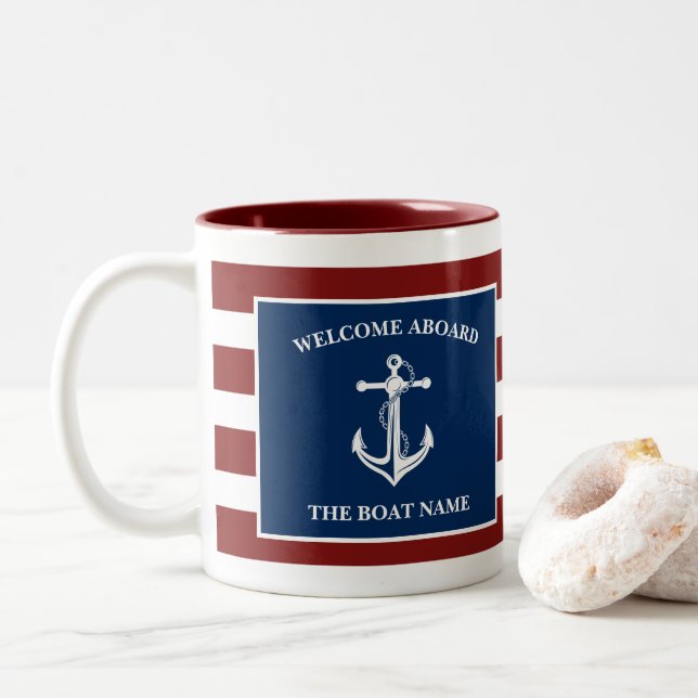 Caneca De Café Em Dois Tons Sua Anchor de Nome do Barco (Com Donut)