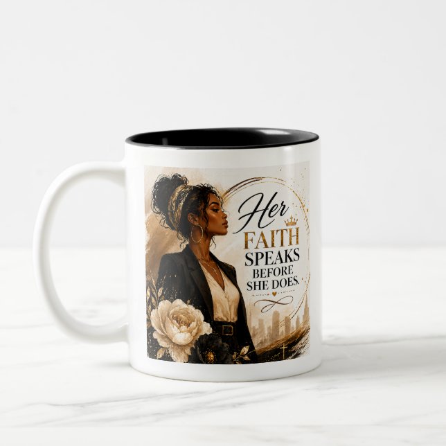 Caneca De Café Em Dois Tons Sua Fé Fala Antes Dela (Esquerda)