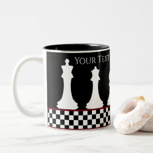Caneca De Café Em Dois Tons Sua Peça De Chessboard De Texto/Cor Xadrez Rei Pr