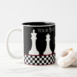 Caneca De Café Em Dois Tons Sua Peça De Chessboard De Texto/Cor Xadrez Rei Pre