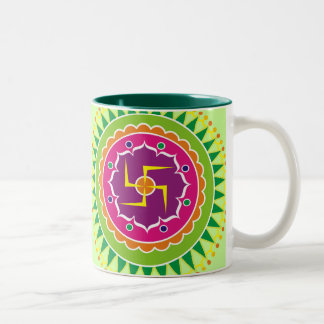 Caneca De Café Em Dois Tons Suástica com estilo indiano tradicional Mandana