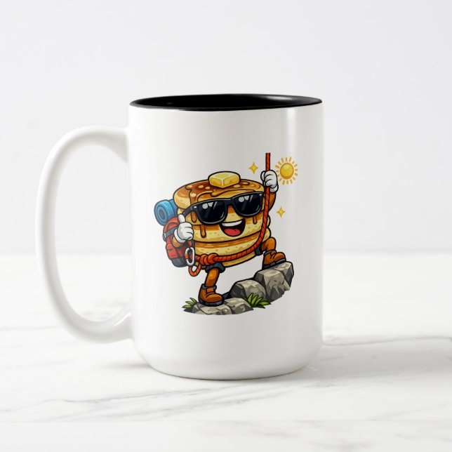 Caneca De Café Em Dois Tons Subida de Pilha de Panquecas  (Esquerda)