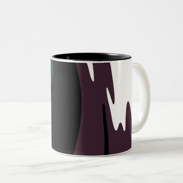 Caneca De Café Em Dois Tons Submersão: Abstrato preto, branco, roxo e verde (Frente Esquerda)