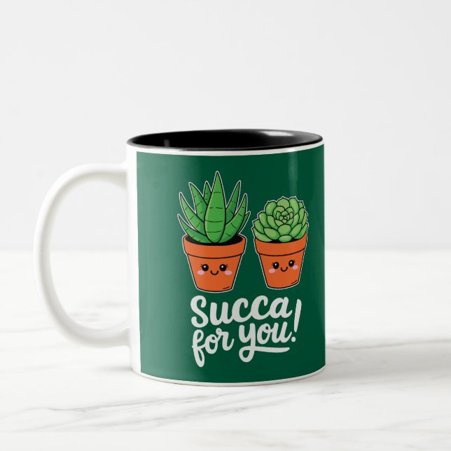 Caneca De Café Em Dois Tons Succa Para Você – Trocadilho Fofo de Suculenta (Esquerda)